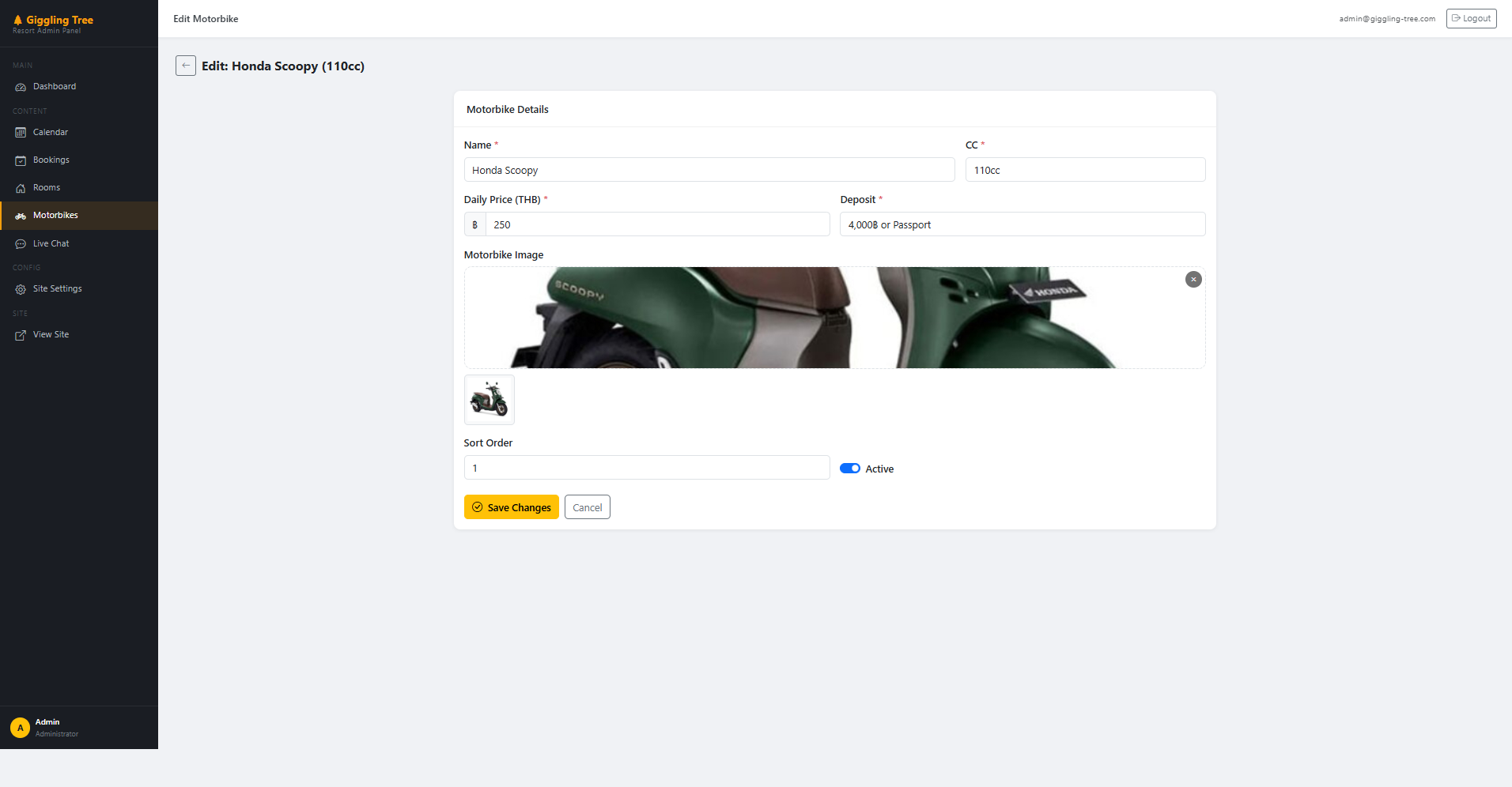 หน้า Create motobike master
