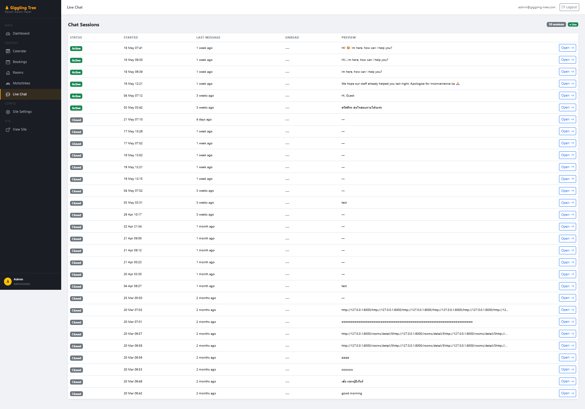 หน้า Chat list